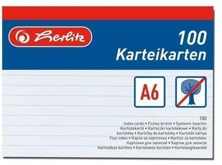 Herlitz Kartoték kártya A6/100 ív, vonalas,fehér, 170g/m2