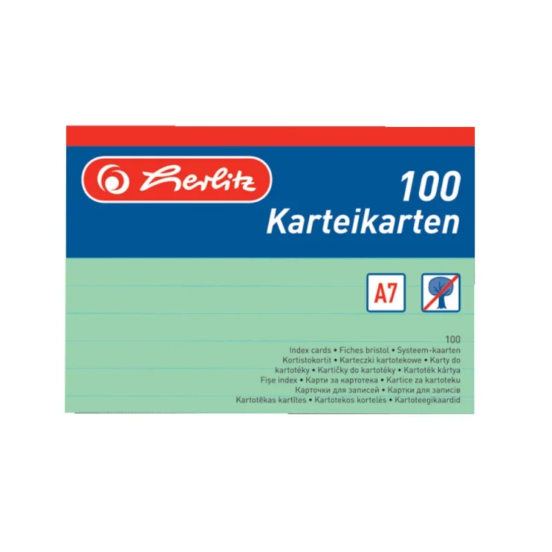 Herlitz Kartoték kártya A7/100 ív, vonalas zöld