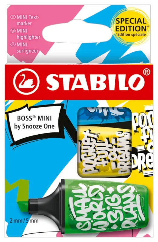 STABILO BOSS MINI by Snooze One szövegkiemelő készlet 3 db-os (zöld, sárga, kék)