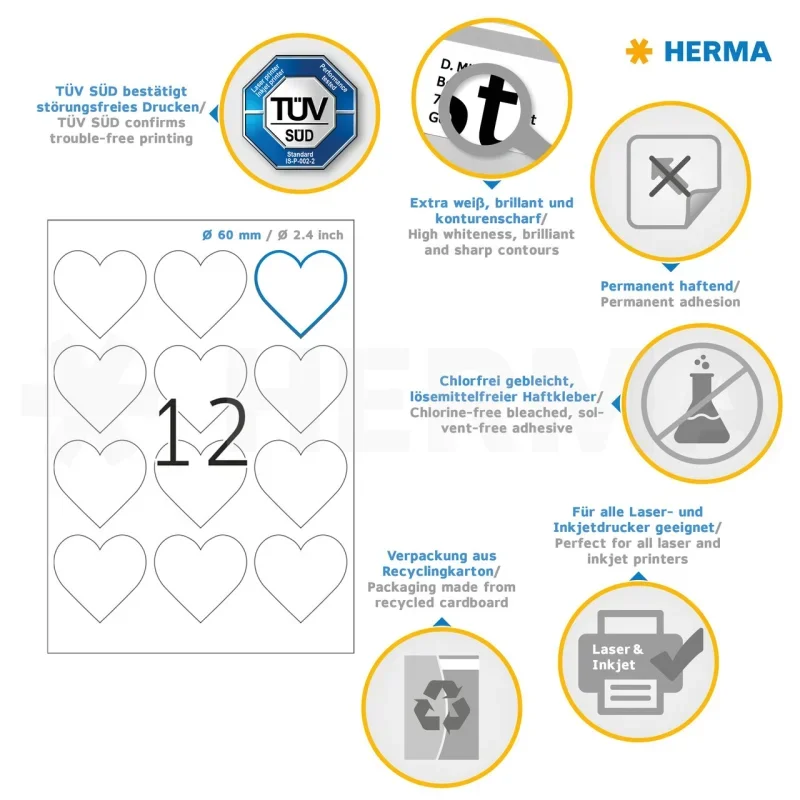 Herma etikett A4, 60mm (12) szív alakú