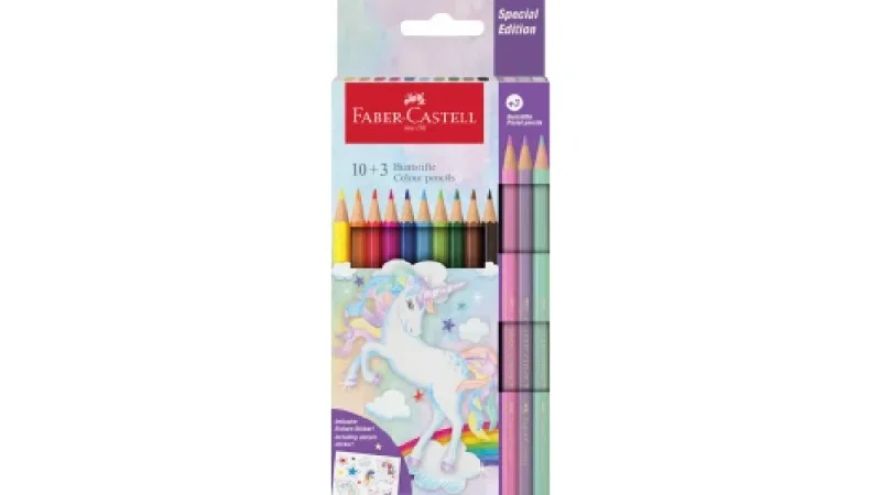 Faber-Castell Színesceruza készlet, 10db+3db pasztell, matricával, unikornis