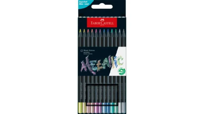 Faber-Castell Színesceruza készlet 12db-os, metál színek, Black Edition fekete test