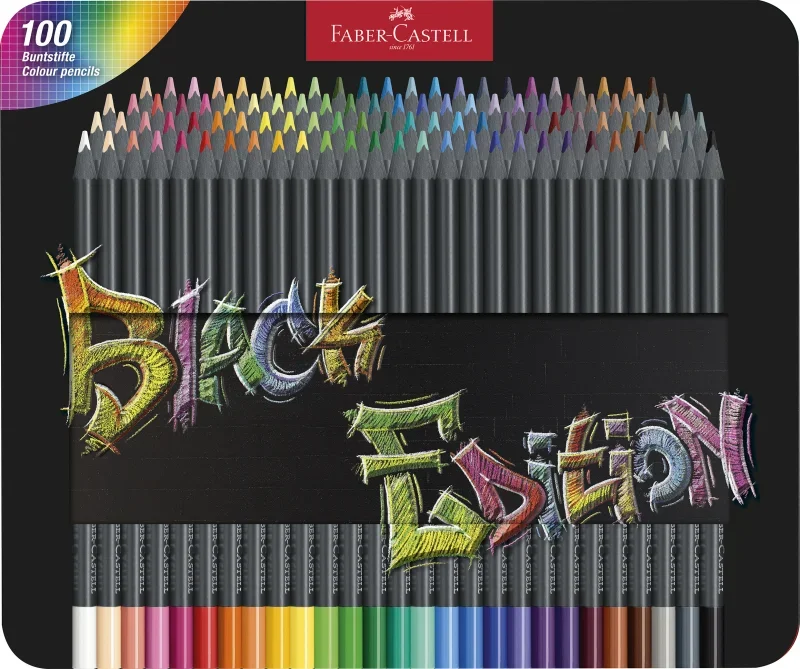 Faber-Castell Színesceruza készlet 100db-os Black Edition fekete test, fém dobozban