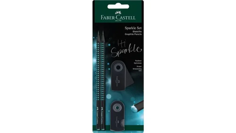 Faber-Castell Gr.ceruza szett Grip Sparkle (2db+mini hegyező+mini radír) BL Sparkle Line, Black-Ocean