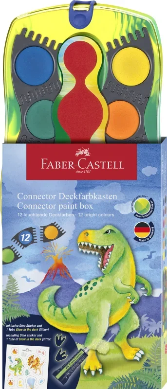 Faber-Castell Vízfesték 12 db, matricával, csillámos ragasztóval, dinós