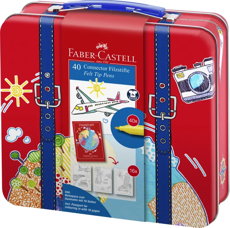 Faber-Castell Filctoll készlet 40db-os, színezőlapokkal, fém dobozban, bőröndös