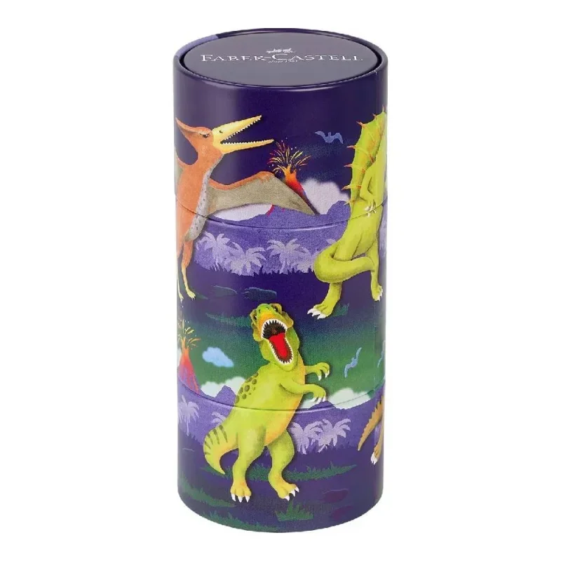 Faber-Castell filctoll készlet, 20db-os, dinoszauruszos, henger alakú fémdobozban