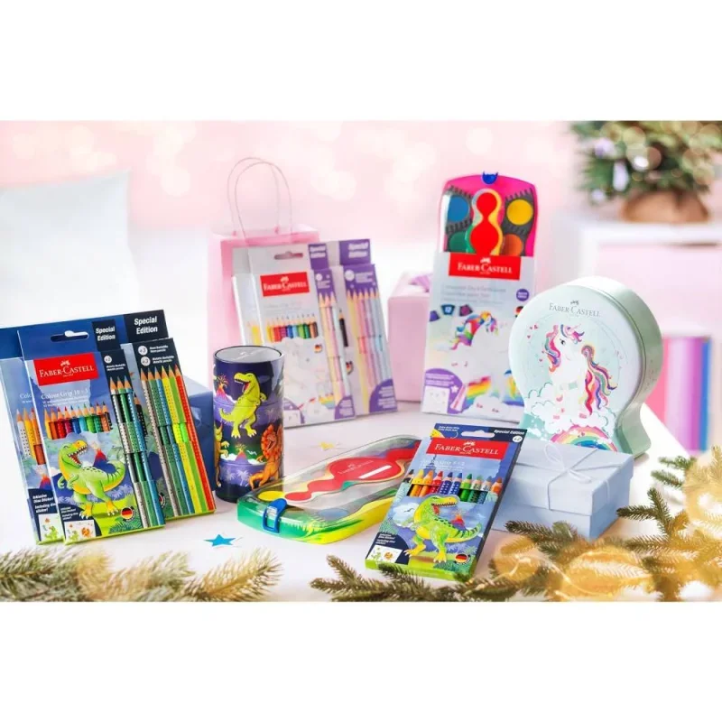Faber-Castell filctoll készlet, 20db-os, dinoszauruszos, henger alakú fémdobozban