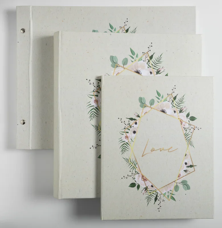Exacompta esküvői album (29x32cm, 60lap, 300 fotó) fehér, levélmintás, Love