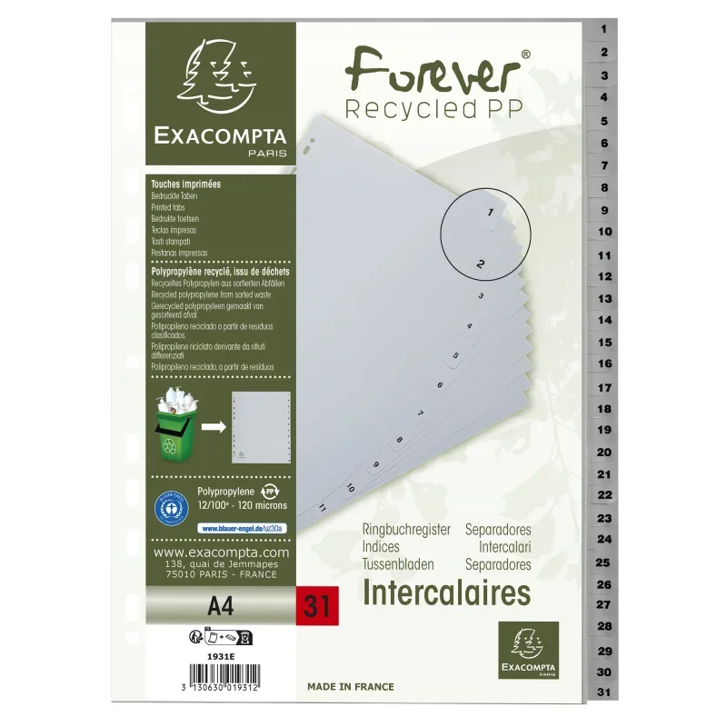 Exacompta Nature future elválasztólapok PP, 1-31, 31 db