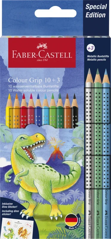 Faber-Castell Színesceruza készlet, GRIP 2001, 10db+3db metál, dinós