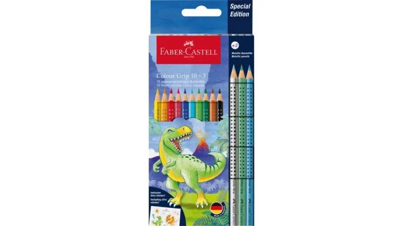 Faber-Castell Színesceruza készlet, GRIP 2001, 10db+3db metál, dinós