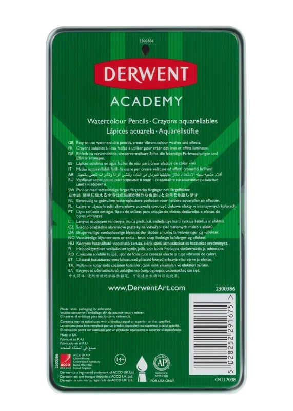 Derwent Academy színes akvarell ceruzakészlet portrékhoz, 12 db