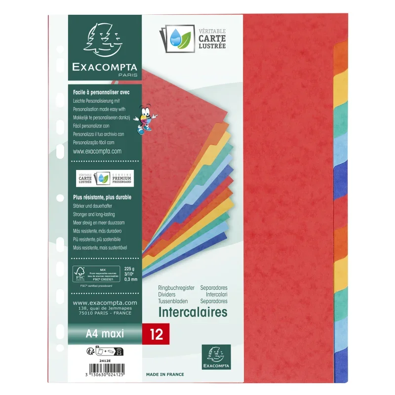 Exacompta elválasztó lapok (A4, Maxi, 6 színű) 12db/csomag