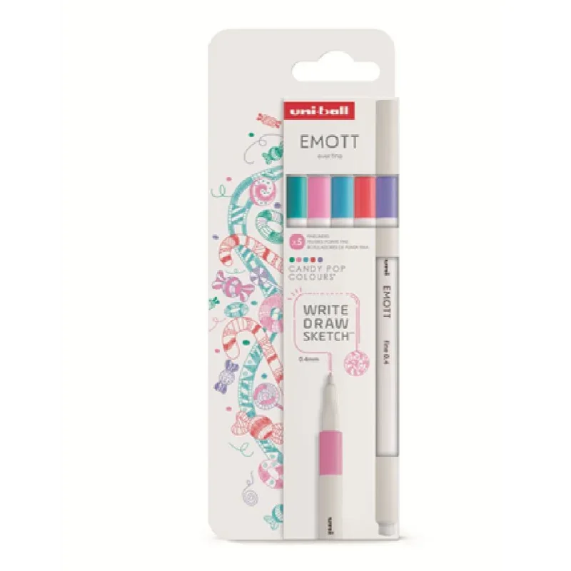 Uni Emott tűfilc készlet 5db-os POP SZÍNEK (világos lila, korall, világoskék, világos rózsaszín, smaragdzöld)