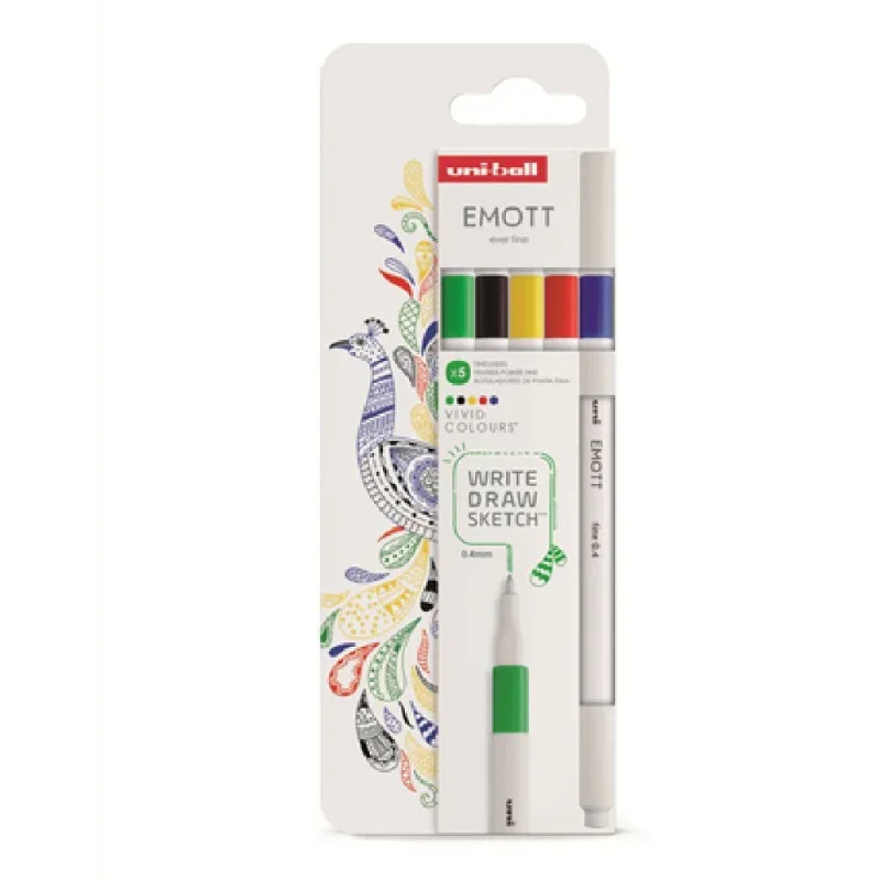 Uni Emott tűfilc készlet 5db-os ÉLÉNK SZÍNEK (kék, piros, sárga, fekete, zöld)