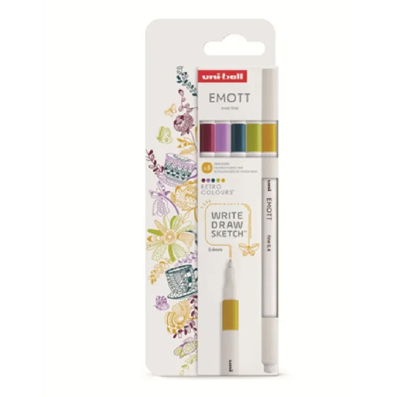 Uni Emott tűfilc készlet 5db-os RETRO SZÍNEK (szalmasárga, almazöld, kékeszöld, írisz lila, vörösbor)