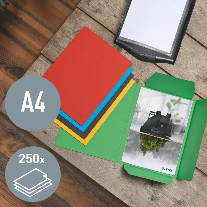 Leitz 3-pólyás mappa, A4, karton, zöld, Recycle