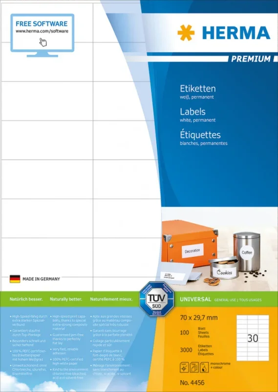 Herma etikett fehér, A4, 70x29,7mm (30)