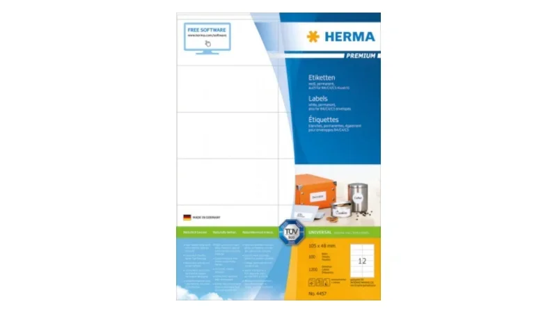 Herma etikett fehér, A4, 105x48mm (12)