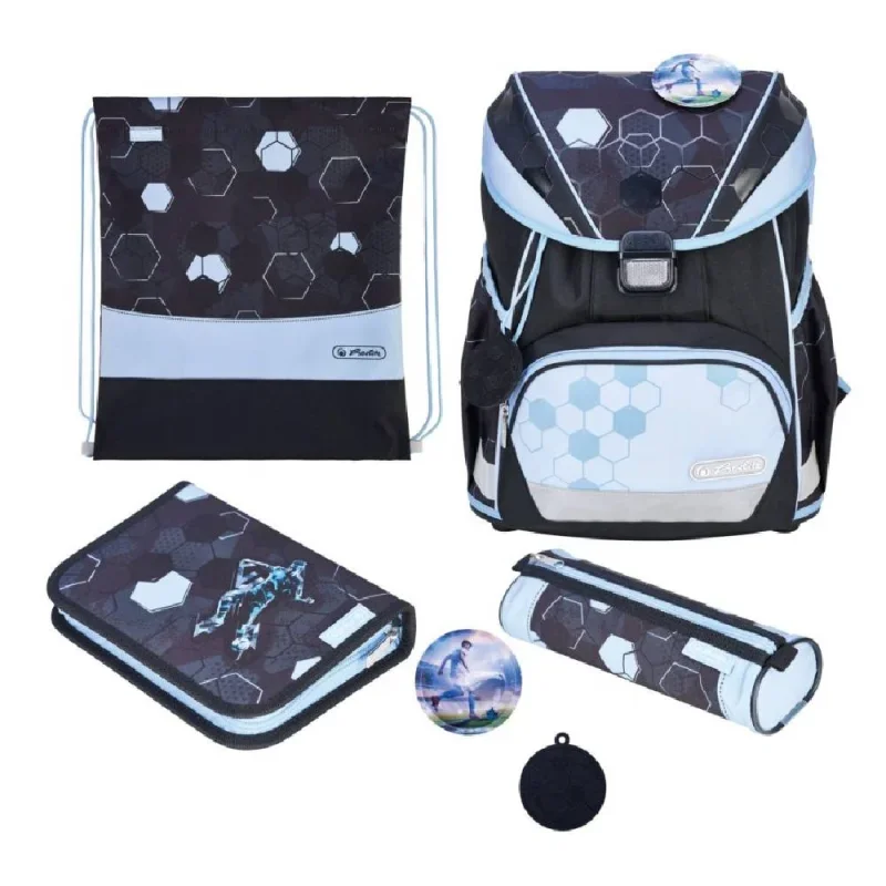Herlitz iskolatáska UltraLight XL Plus Cyber Soccer, Felszereltsége: 2-klapnis, üres tolltartó, ovál tolltartó, sportzsák