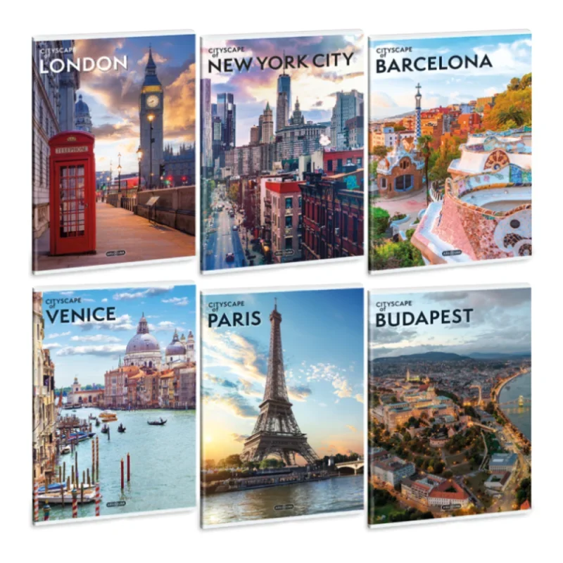 Ars Una A4 extra kapcsos füzet, négyzethálós Cityscape (5482) 25