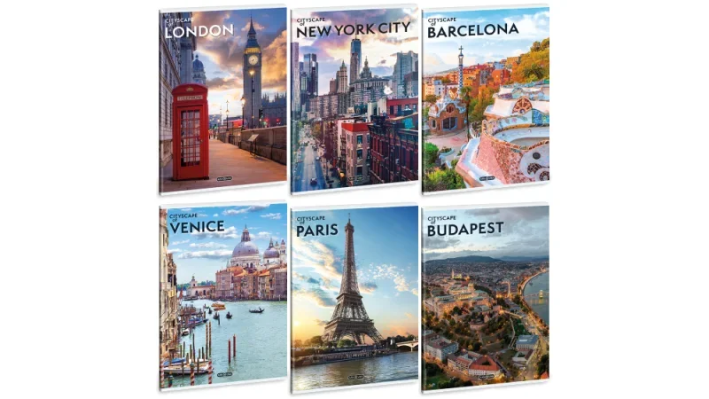 Ars Una A4 extra kapcsos füzet, négyzethálós Cityscape (5482) 25