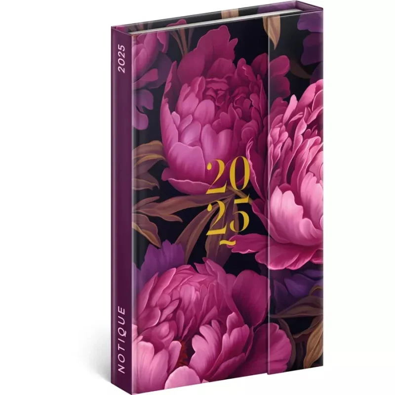 5413-PF Reálszisztéma Heti beosztású, mágnessel záródó határidőnapló, 12,5 x 20,8 cm Purple Flowers (2026)