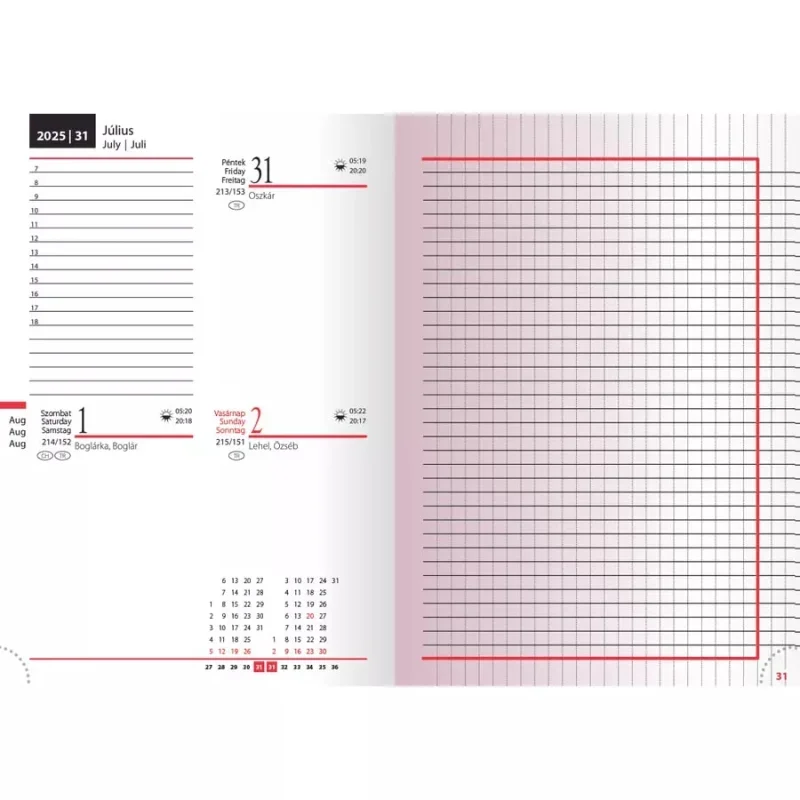 Reálszisztéma B/6 zsebnaptár, 2 nap/oldal, jegyzetrészekkel, kötött, piros (2025)