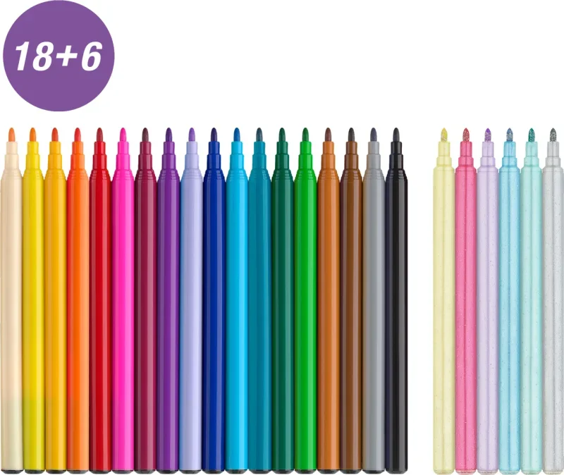 Faber-Castell Filctoll készlet 18+6db glitteres, matricával, unikornisos