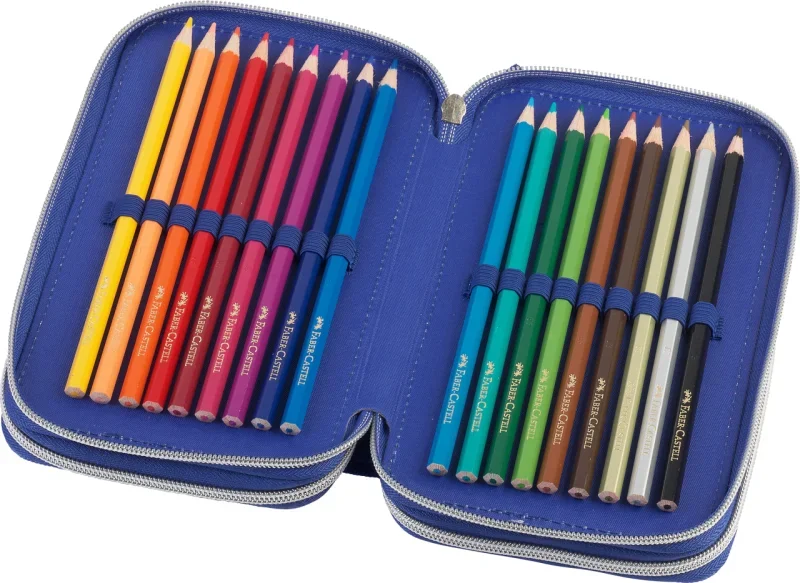 FaberCastell töltött tolltartó, 3-emeletes, kék, dinós