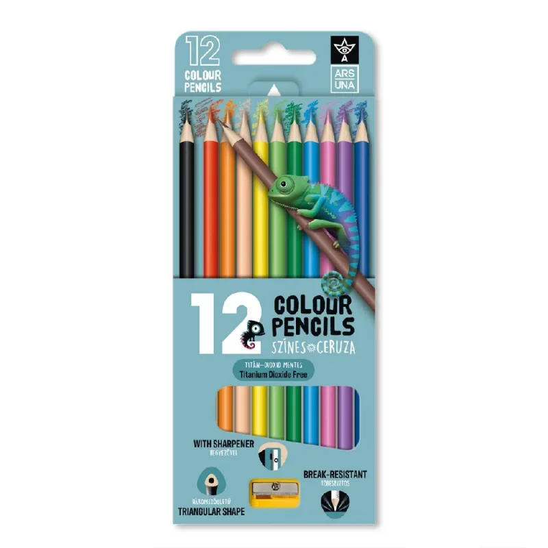 Ars Una 12 színű, háromszögletű színes ceruzakészlet hegyezővel