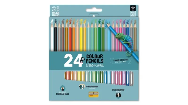 Ars Una 24 színű, háromszögletű színes ceruzakészlet hegyezővel