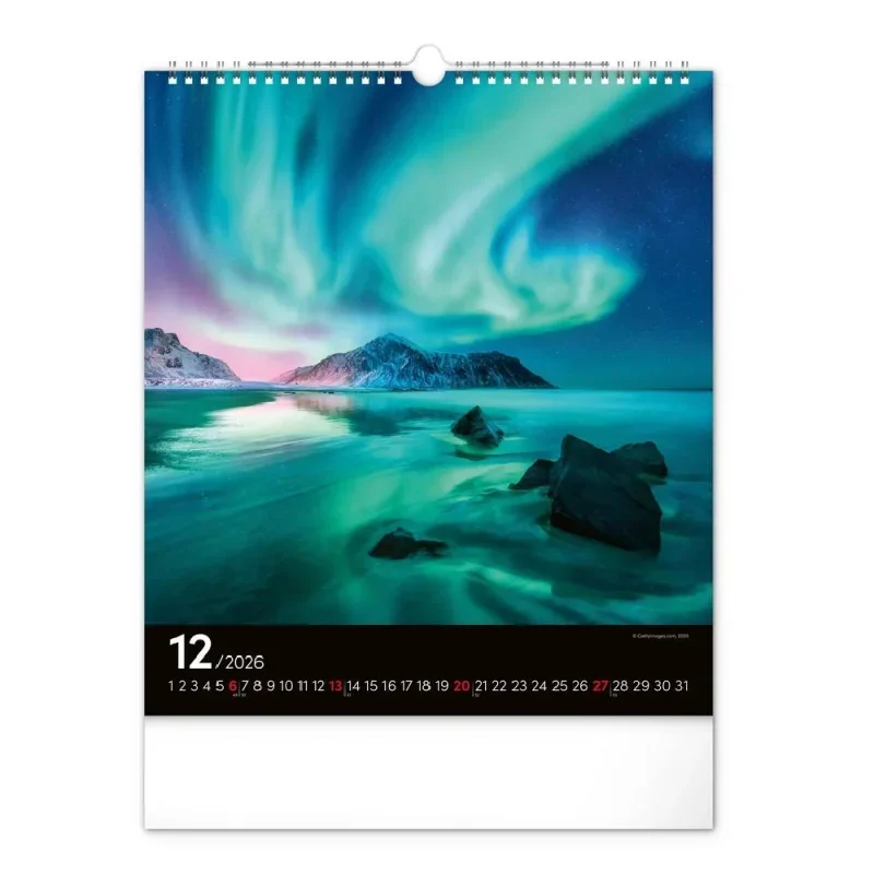 6087-AB Reálszisztéma Falinaptár Aurora Borealis 30 × 34 cm (2026)