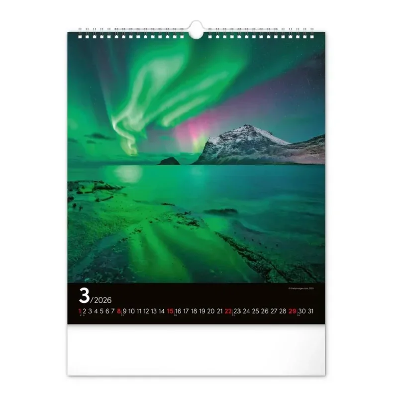 6087-AB Reálszisztéma Falinaptár Aurora Borealis 30 × 34 cm (2026)