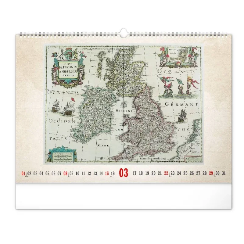 6094-AN Reálszisztéma Falinaptár Antique Maps 48 × 33 cm (2026)