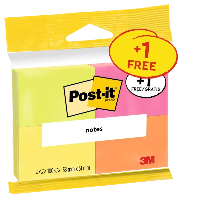 3M Post-it öntapadó jegyzettömb (51x38mm, 3x100lap), neon színek