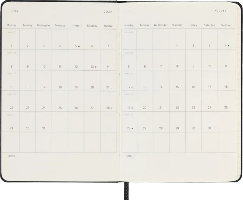 MOLESKINE Határidőnapló 2025/26 18 hónap, heti, kemény borítású, fekete (P)