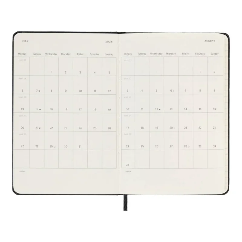 MOLESKINE Határidőnapló 2025/26 18 hónap, heti, kemény borítású, fekete (P)