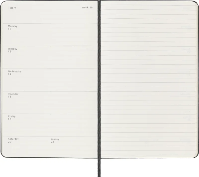 MOLESKINE Határidőnapló 2025/26 18 hónap, heti, kemény borítású, fekete (L).