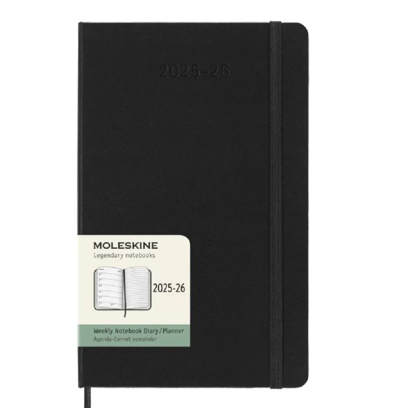 MOLESKINE Határidőnapló 2025/26 18 hónap, heti, kemény borítású, fekete (L).