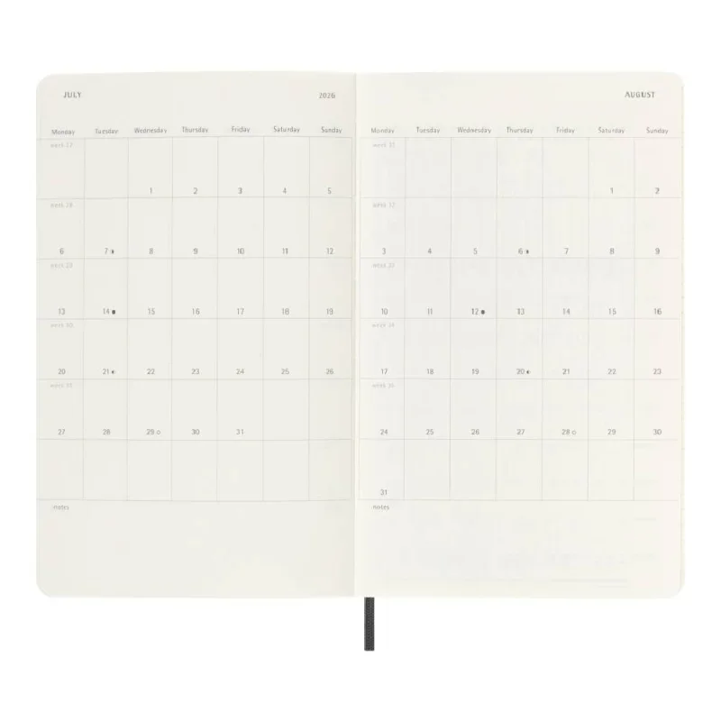 MOLESKINE Határidőnapló 2025/26 18 hónap, heti, puha borítású, fekete (L)