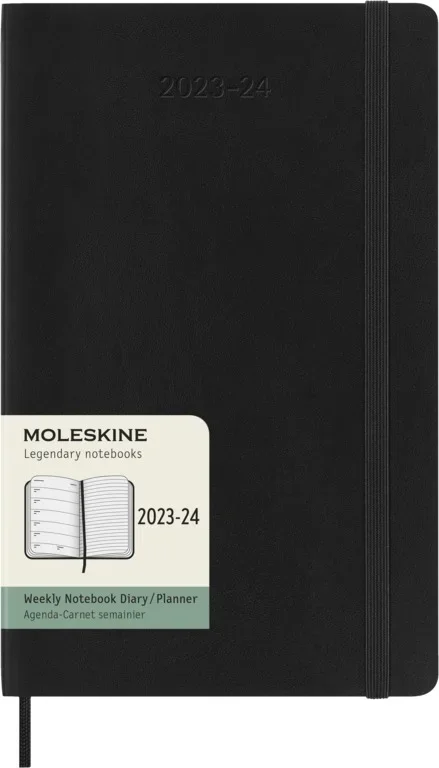 MOLESKINE Határidőnapló 2025/26 18 hónap, heti, puha borítású, fekete (L)