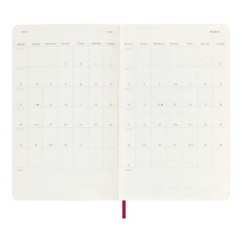 MOLESKINE Határidőnapló 2025/26 18 hónap, heti, puha borítású, skarlát piros (L)