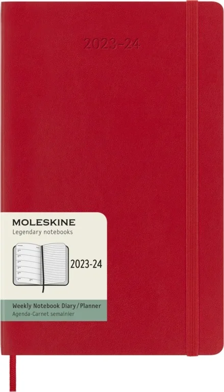 MOLESKINE Határidőnapló 2025/26 18 hónap, heti, puha borítású, skarlát piros (L)
