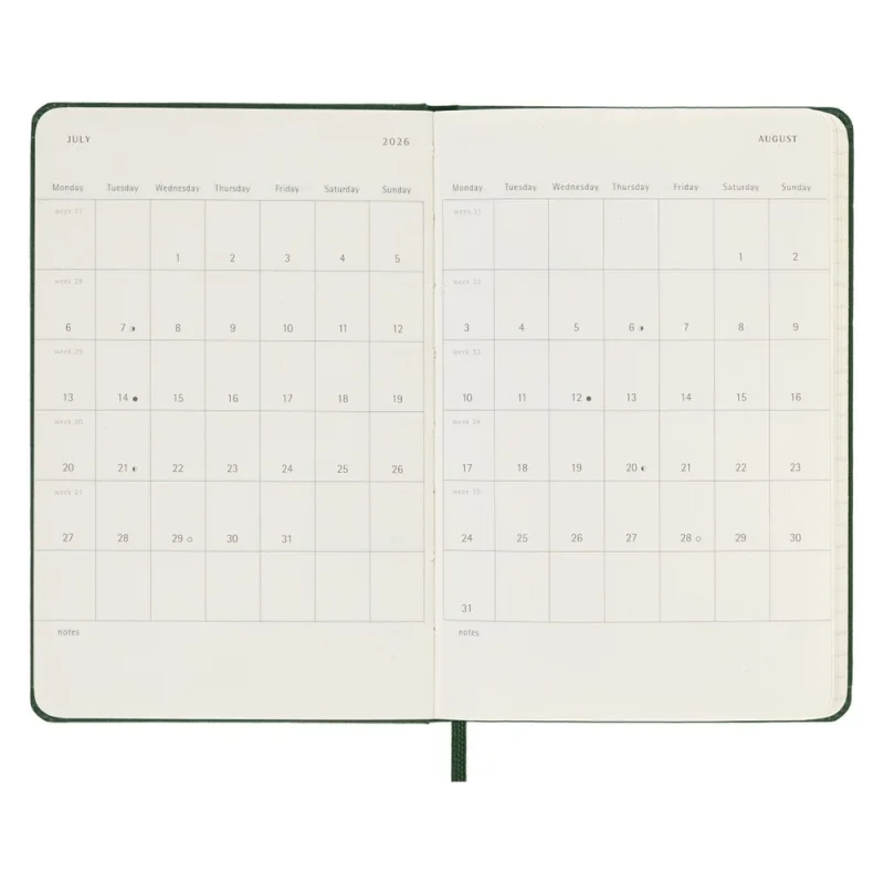 MOLESKINE Határidőnapló 2026 12 hónap, Napi, kemény borító, MIRTUSZ ZÖLD (P)