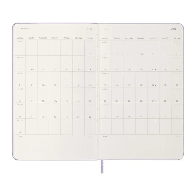 MOLESKINE Határidőnapló 2026 12 hónap, Napi, kemény borító, HALVÁNY LILA (L)