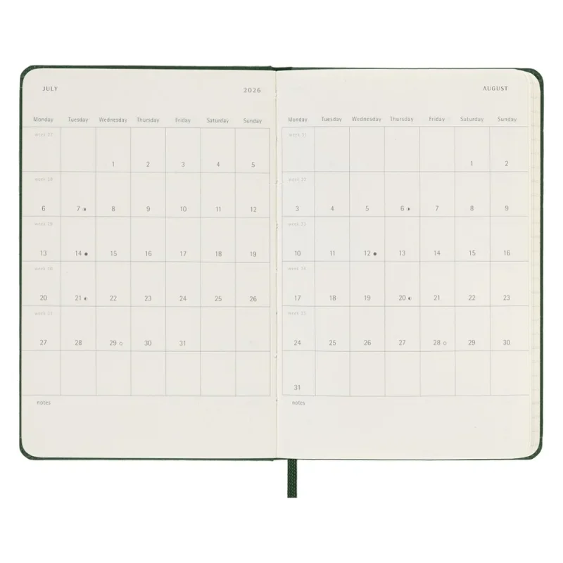 MOLESKINE Határidőnapló 2026 12 hónap, Heti, kemény borító, MIRTUSZ ZÖLD (P)