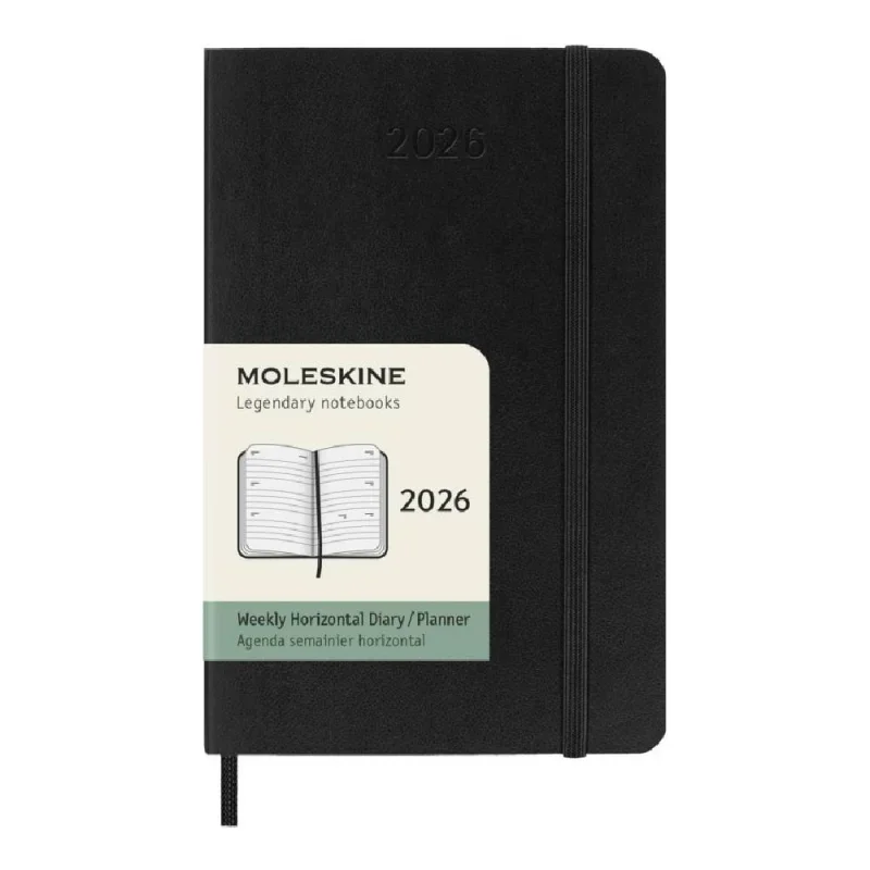 MOLESKINE Határidőnapló 2026 12 hónap, Heti, puha borító, FEKETE (P) Horizontális