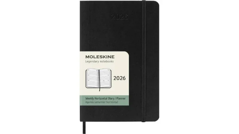 MOLESKINE Határidőnapló 2026 12 hónap, Heti, puha borító, FEKETE (P) Horizontális
